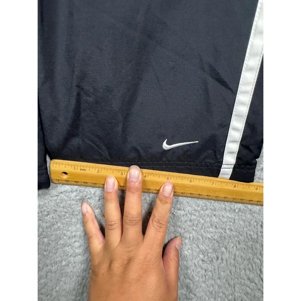 Y2K Nike Kids Track Pants Black White Side Stripe Jersey Lined Ankle Zip M 10-12